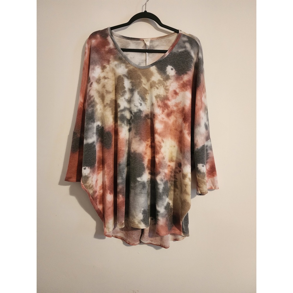 Tie Dye Dolman Sleeve V-Neck Tunic Top Multi Color Plus Size 3XL